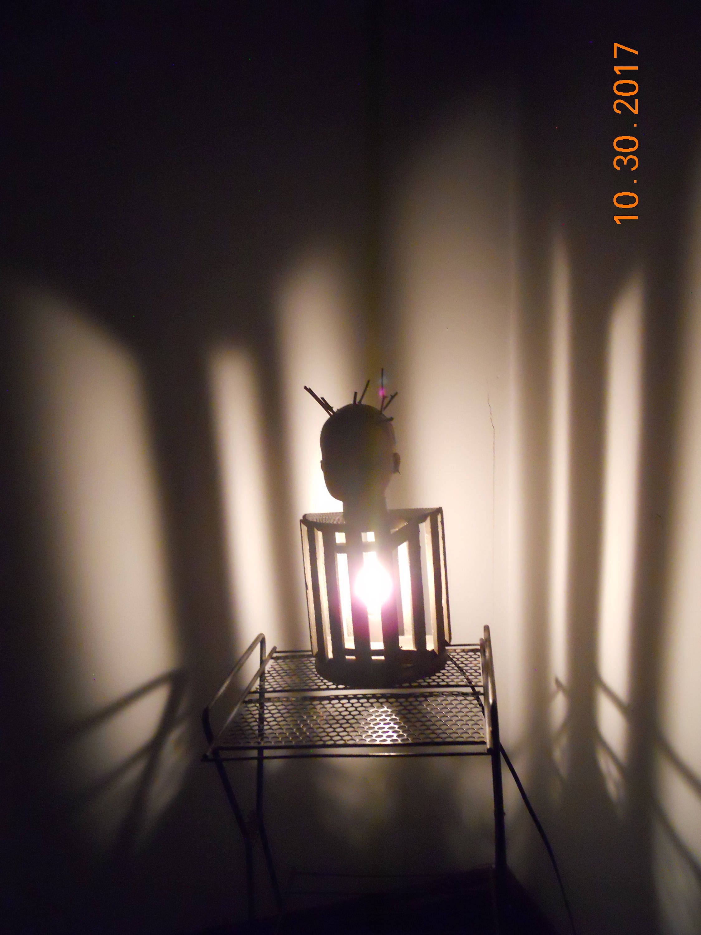 Doll Head Lamp With Wood Cage Handcrafted Ooak Mixed Media Etsy