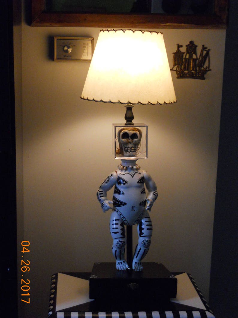Skull Art Doll Lamp OOAK Handcrafted