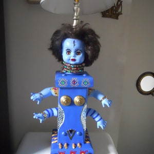 Doll Lamp mixed media table lamp functional art altered doll handcrafted ooak