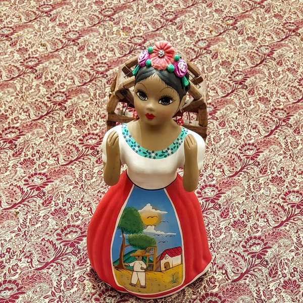 Vintage Handpainted Ceramic Mexican Doll Signed, Mexican Pottery, Mexican Girl Statue,Mexican Figurine,Collectable Doll,Mothers Day Gift