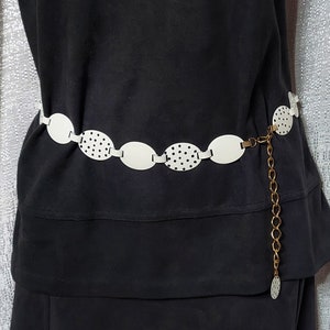 Black and White Enameled Polka-dot Metal Belt