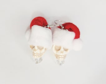 Day Of The Dead Christmas Earrings,Santa Sugar Skull Earrings,Holiday Earrings