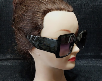 Vintage Black Square Sunglasses, Oversized Black Sunglasses