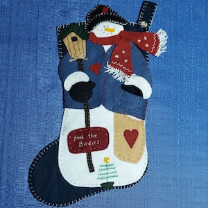 Sale! Vintage Bucilla Christmas Stocking Finished, Blue Christmas Stocking, Snowman Christmas Stocking