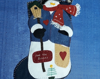 Sale! Vintage Bucilla Christmas Stocking Finished, Blue Christmas Stocking, Snowman Christmas Stocking