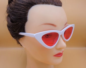 Vintage White Cat Eye Sunglasses with Orange Lens