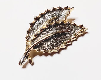 Sarah Coventry Silver Tone Glinsterende Double Leaf Broche