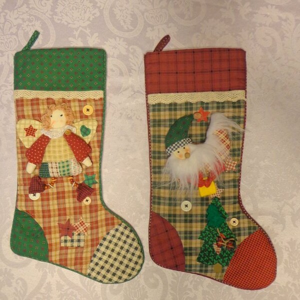 2 Handmade Country Christmas Stocking,Handmade Stockings,Matching Christmas Stockings