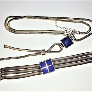 Vintage 80's Avon Gold Blue Set Necklace and Matching Bracelet
