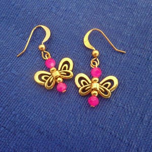 Gold Butterfly Earrings,Dangle Butterfly Earrings,Butterfly Jewelry,Pink Butterfly Earrings image 3