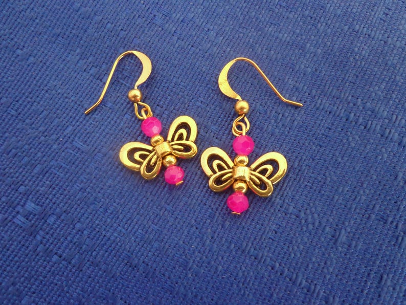 Gold Butterfly Earrings,Dangle Butterfly Earrings,Butterfly Jewelry,Pink Butterfly Earrings image 3