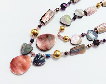 Faux Mother of Pearl Double Strand Necklace