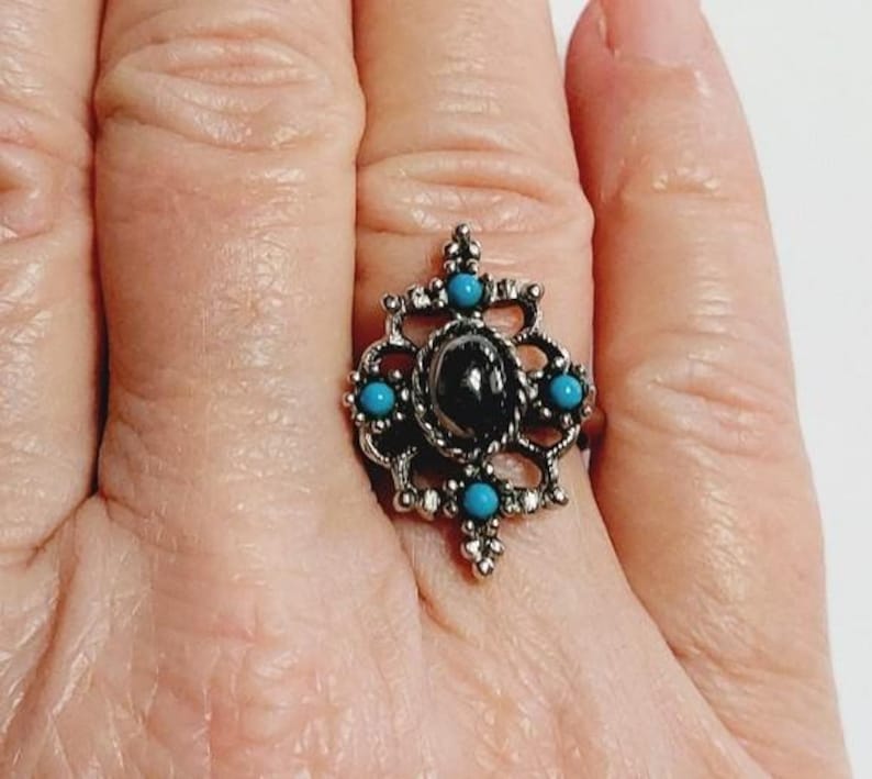 Vintage 70's Avon Turquoise Hematite Ring, Faux Turquoise Ring - Etsy