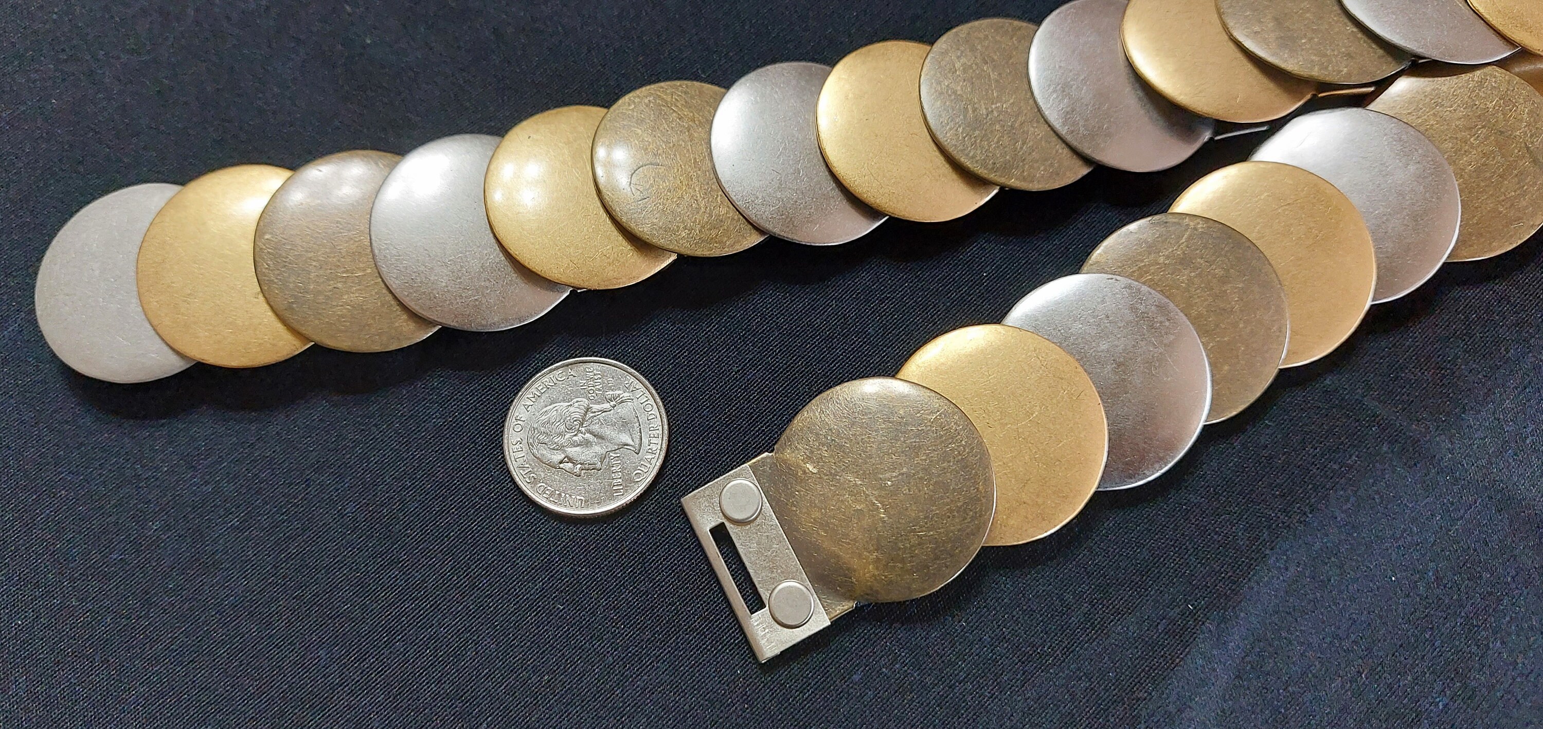 VINTAGE TRI- COLORED POUNDED DISC / COIN BELT Tricolor Disk Stretch Belt - Etsy main image 3