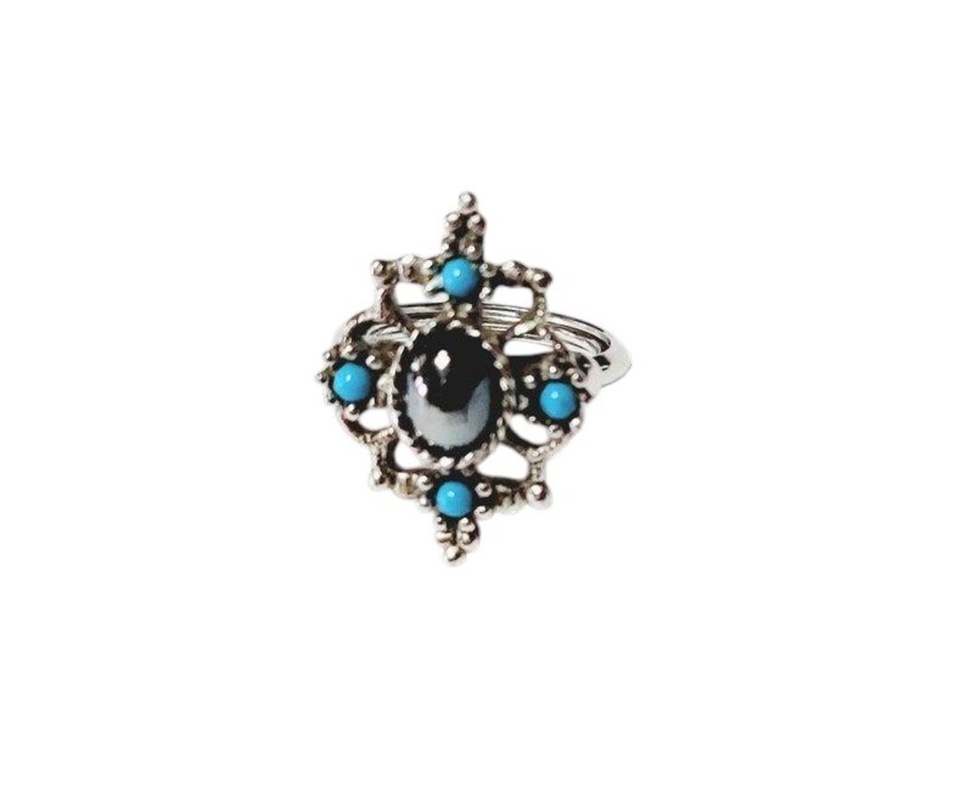 Vintage 70's Avon Turquoise Hematite Ring, Faux Turquoise Ring - Etsy