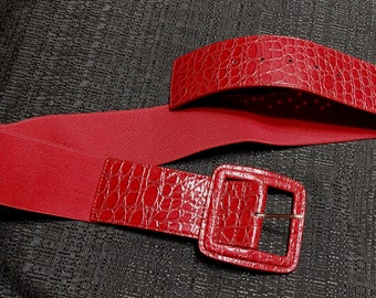 Wide Vintage Red Belt With Faux Leather Buckle