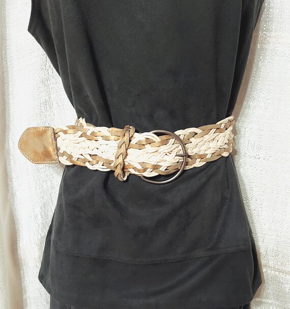 Vintage Braided Cream and Ivory Women’s Belt Vintage Cherokee Cream Woven Belt with Leather Buckle | eBay main image 4