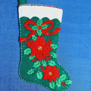 Bucilla Lined Elegant Poinsettia Stocking, Poinsettia Felt Christmas Stocking