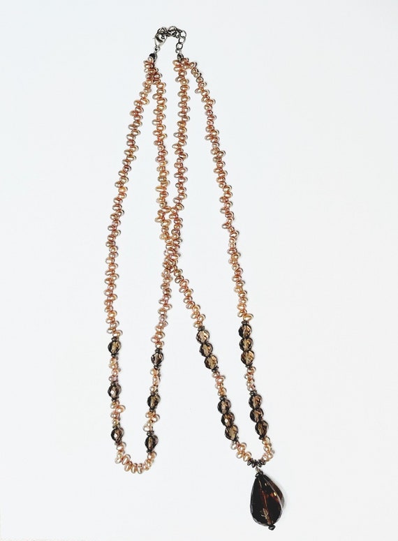 Freshwater Pearl Necklace, Smoky Topaz Necklace - image 3