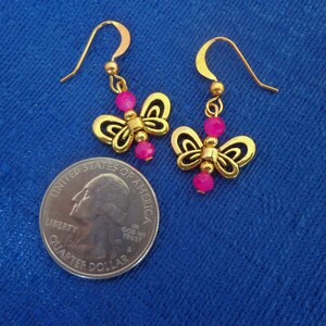 Gold Butterfly Earrings,Dangle Butterfly Earrings,Butterfly Jewelry,Pink Butterfly Earrings image 4