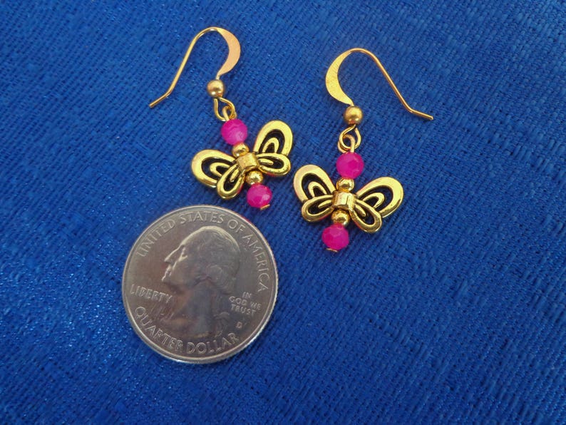 Gold Butterfly Earrings,Dangle Butterfly Earrings,Butterfly Jewelry,Pink Butterfly Earrings image 4