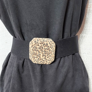 Vintage Black Stretch Belt with Cheetah Print Buckle