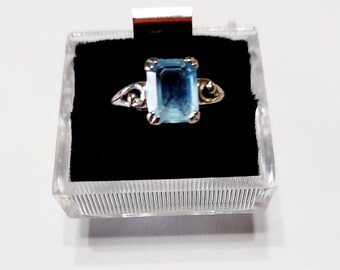 GENUINE LONDON BLUE TOPAZ ANTIQUE STYLE 925 STERLING SILVER RING SIZE 9 #846 