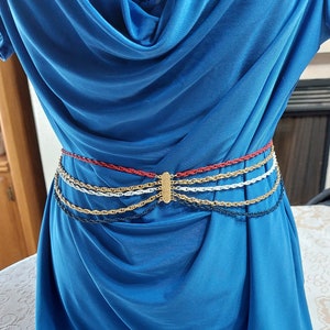 Multistrand Gold Tone Chain Belt, Red, White and Blue Belt