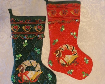 SALE! 2 Handmade Quilted Christmas Stocking&#39;s 14&quot; Christmas Sale