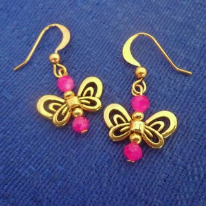 Gold Butterfly Earrings,Dangle Butterfly Earrings,Butterfly Jewelry,Pink Butterfly Earrings image 1