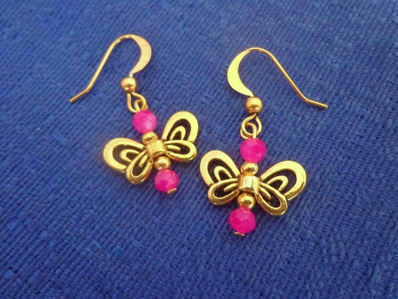 Gold Butterfly Earrings,Dangle Butterfly Earrings,Butterfly Jewelry,Pink Butterfly Earrings image 1