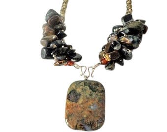 Rainforest Jasper Necklace: Green Rhyolite & Blue Tiger Eye