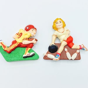 Vintage Russ Athletes Refrigerator Magnets, Bowling Magnet, Football Magnet