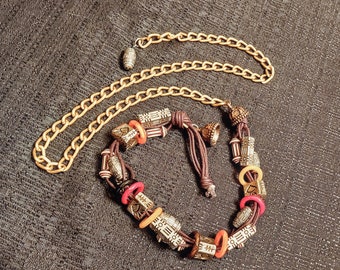 Colorful Beaded Belt, Boho Hippie Belt, Gold Chain Belt