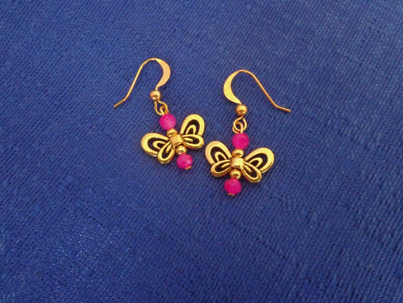 Gold Butterfly Earrings,Dangle Butterfly Earrings,Butterfly Jewelry,Pink Butterfly Earrings image 2