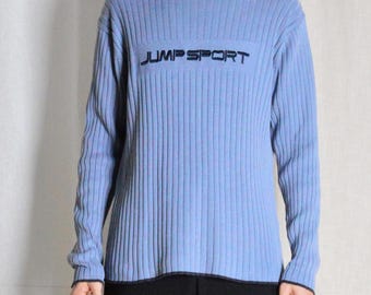 Suéter esportivo masculino Y2K azul canelado com bordado, tamanho extra grande (XL).