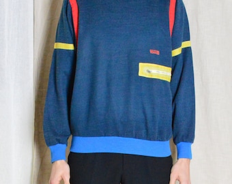 Bluza męska w kolorowe paski w kolorze szarym w stylu vintage z lat 70., rozmiar M