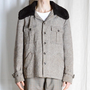 Vintage 70s Retro Beige Brown Wool Blend Preppy Minimalist Faux Fur Jacket Preppy Coat Size XL