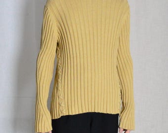 Suéter masculino minimalista escandinavo de manga comprida, estilo camelo bege, com textura canelada, tamanho G (L)
