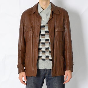vintage des années 70 marron rétro minimaliste veste en cuir manteau pour homme taille M moyenne