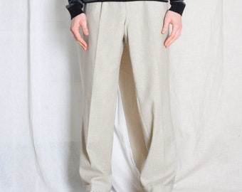 Vintage 90s Check Pleated Cotton Pants, Faded Blue Grey, Waist 27