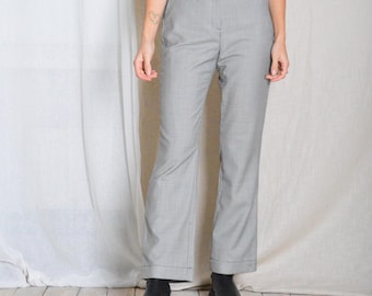 Y2K Pantalon pied-de-poule formel preppy taille basse noir et blanc en mélange de laine taille 29 pouces petite/moyenne