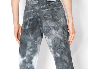 Vintage 90s Tie Dye Reworked Upcycled Denim Jeans, Menswear, Waist 32