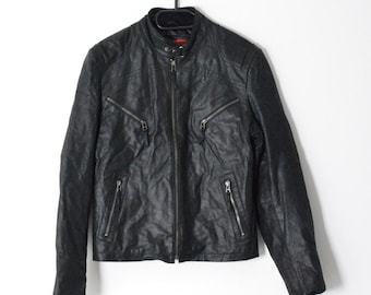 Y2K vintage zwarte grunge rocker minimalistische leren jas damesmaat M