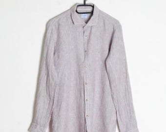 Camisa de manga larga abotonada para hombre, estilo preppy, color burdeos, rojo y blanco, vintage Y2K, talla L.