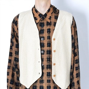 Vintage 70s Beige Minimalist Mens Vest Size L