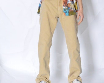 Pantalones vaqueros minimalistas grunge beige Y2K para hombre, talla de cintura 32 pulgadas, M