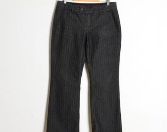 Y2K Vintage Dunkelgrau Gestreifte Hose mit weitem Bein Grunge Damen Low Waist Hose Taille Größe 31 In L