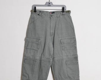 Pantalones cargo de trabajo para hombre, estilo vintage de los 90, color verde caqui, largos y convertibles en pantalones cortos, talla de cintura 31 pulgadas (M).