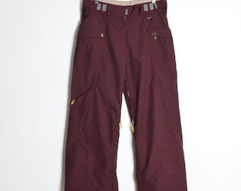 Y2K Unisex Burgundy Red Winter Ski Snowboard Pants With Adjustable Waist Size Medium M